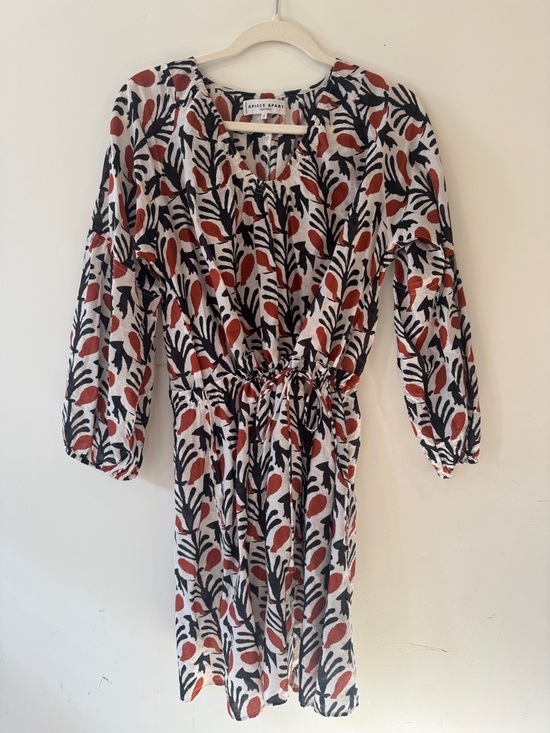 Apiece Apart Dresses & Skirts - Apiece Apart Printed Drawstring Waist Dress - Rust & Black Leaf Print